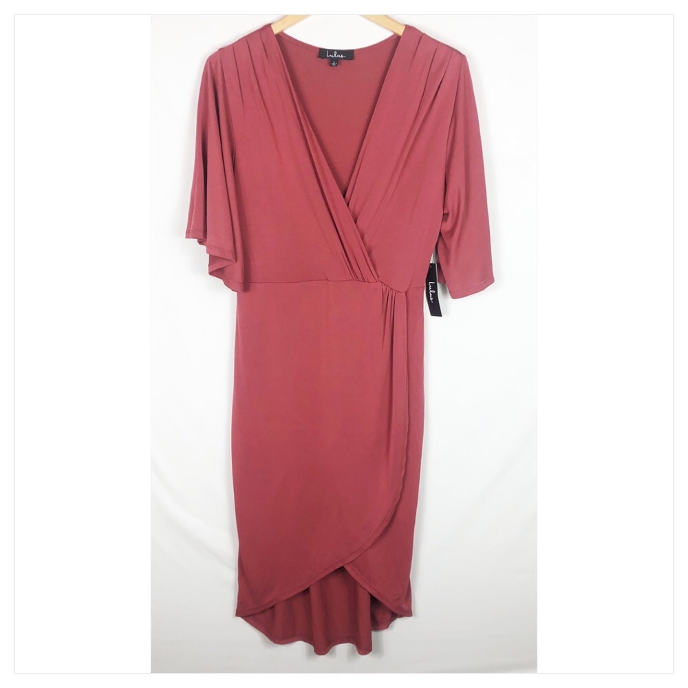 NWT Lulu's Flutter Sleeve Wrap Dress | Dusty Pink | Size Large
